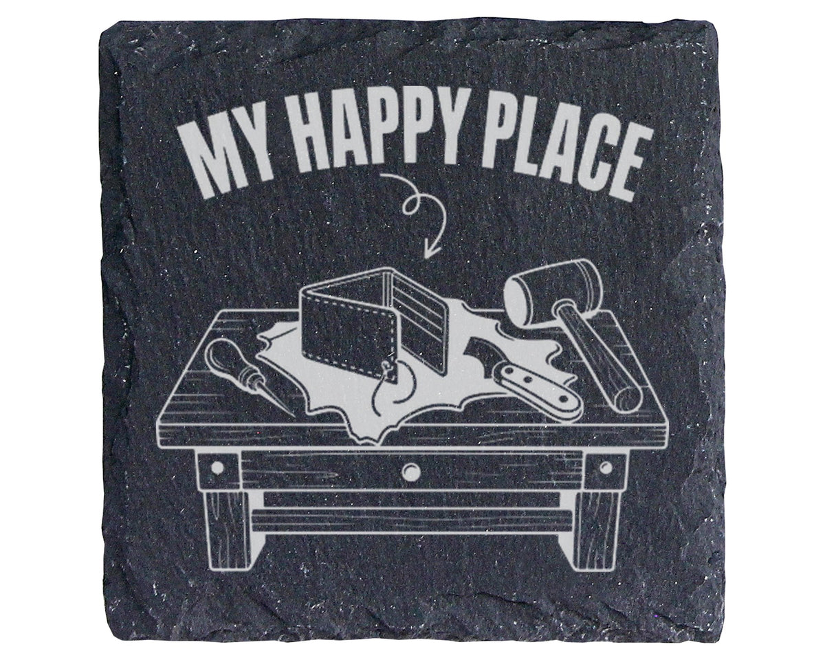 Schiefer Untersetzer Lederwerkstatt My Happy Place - Geschenk für Hand – Bild 1
