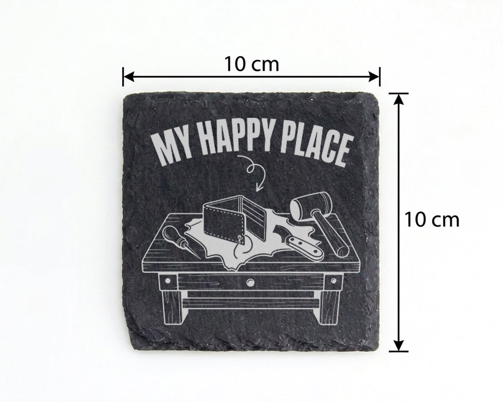 Schiefer Untersetzer Lederwerkstatt My Happy Place - Geschenk für Hand – Bild 4