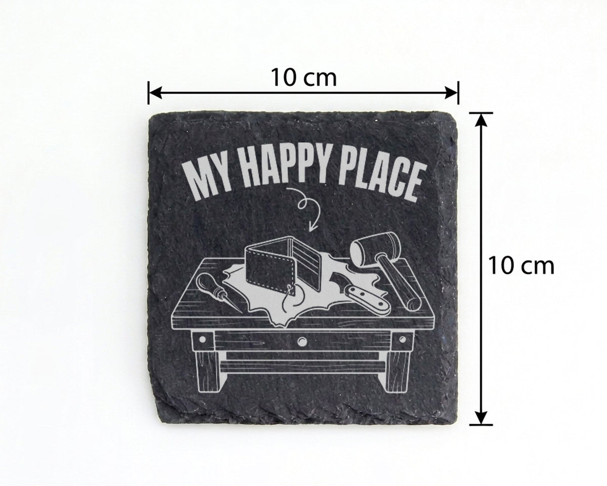Schiefer Untersetzer Lederwerkstatt My Happy Place - Geschenk für Hand – Bild 4