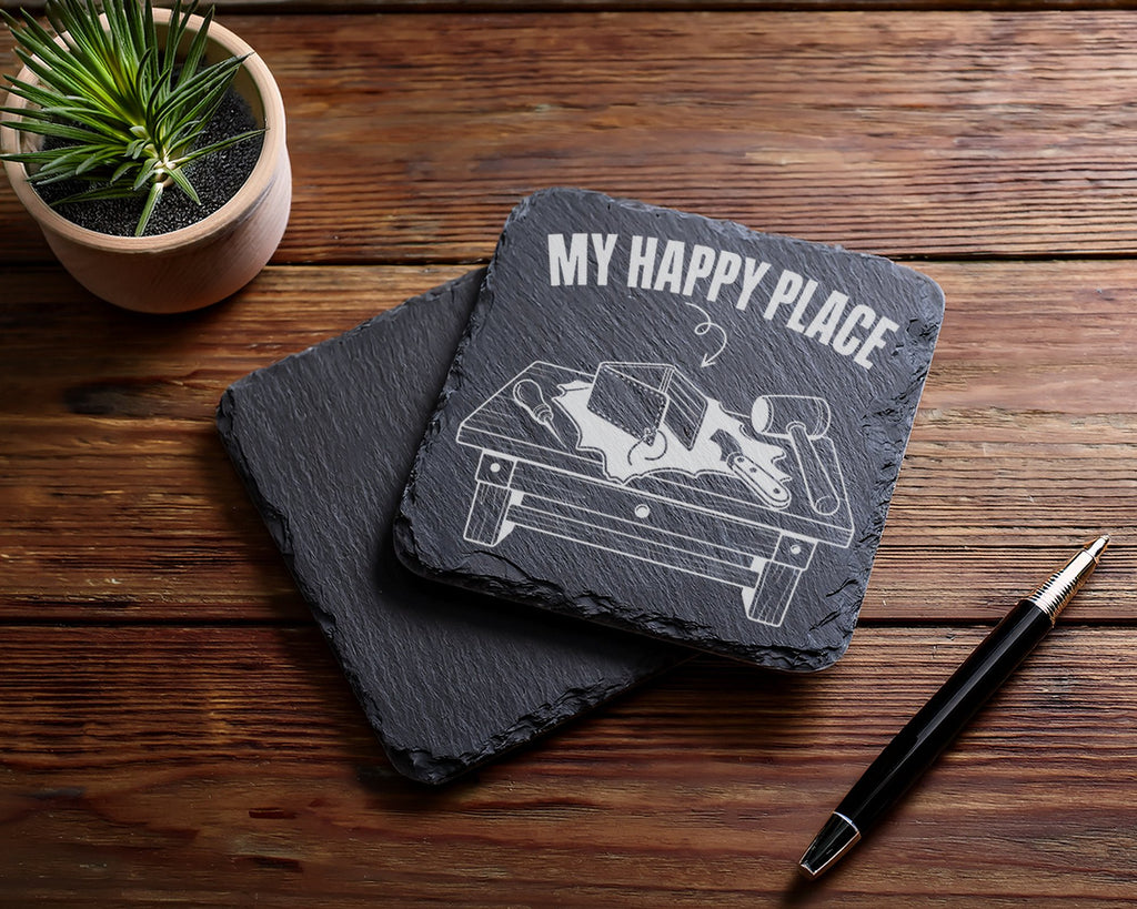 Schiefer Untersetzer Lederwerkstatt My Happy Place - Geschenk für Hand – Bild 5