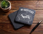 Schiefer Untersetzer Lederwerkstatt My Happy Place - Geschenk für Hand – Bild 5