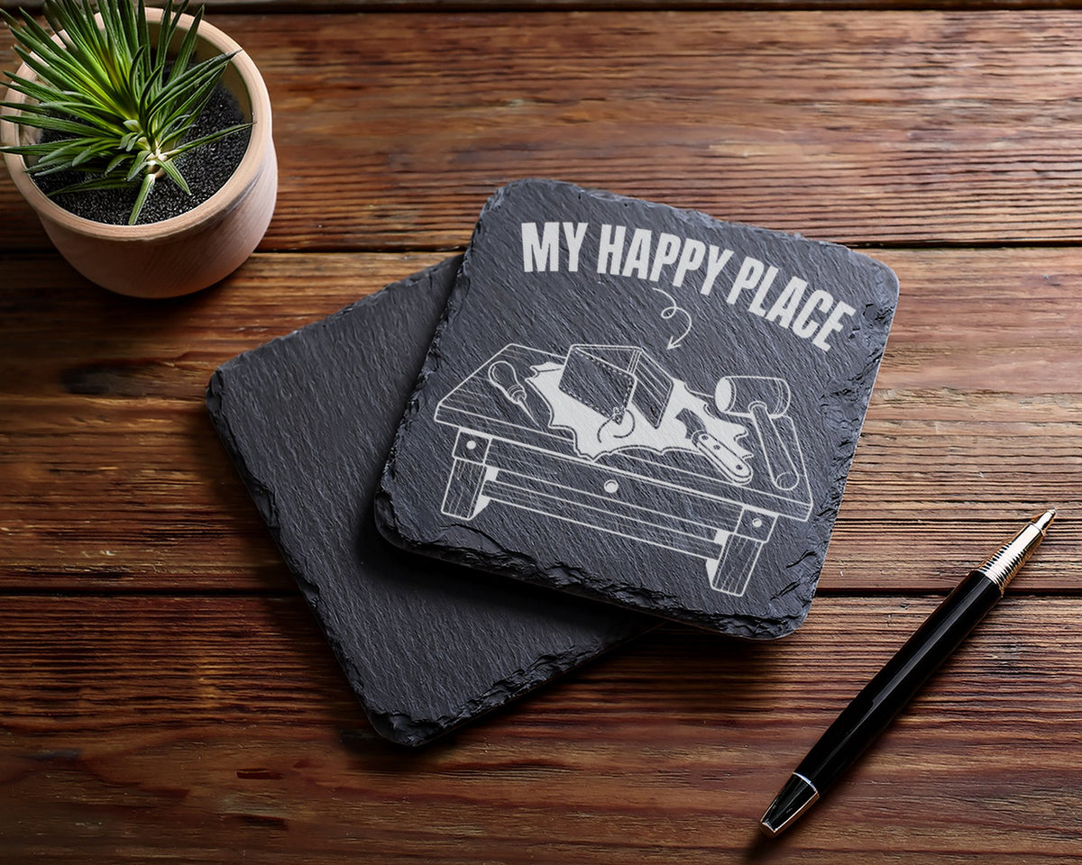 Schiefer Untersetzer Lederwerkstatt My Happy Place - Geschenk für Hand – Bild 5
