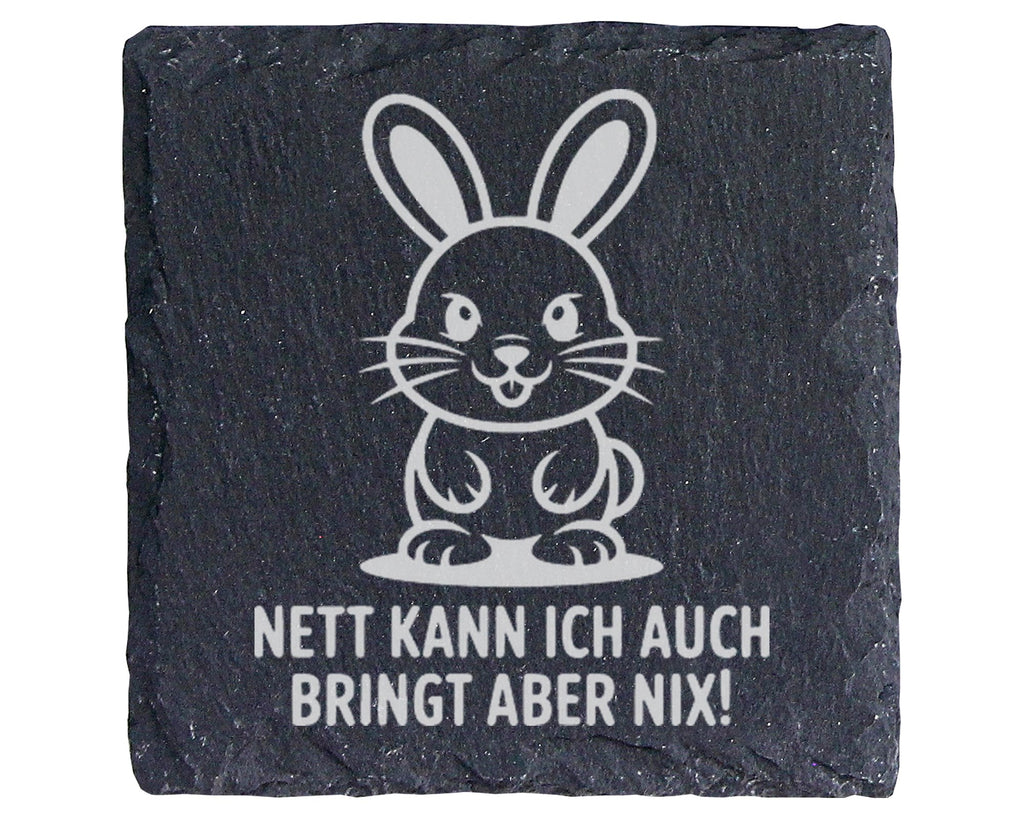 Schiefer Untersetzer Hase Nett Kann Ich Auch Bringt Aber Nix - Lustige – Bild 1