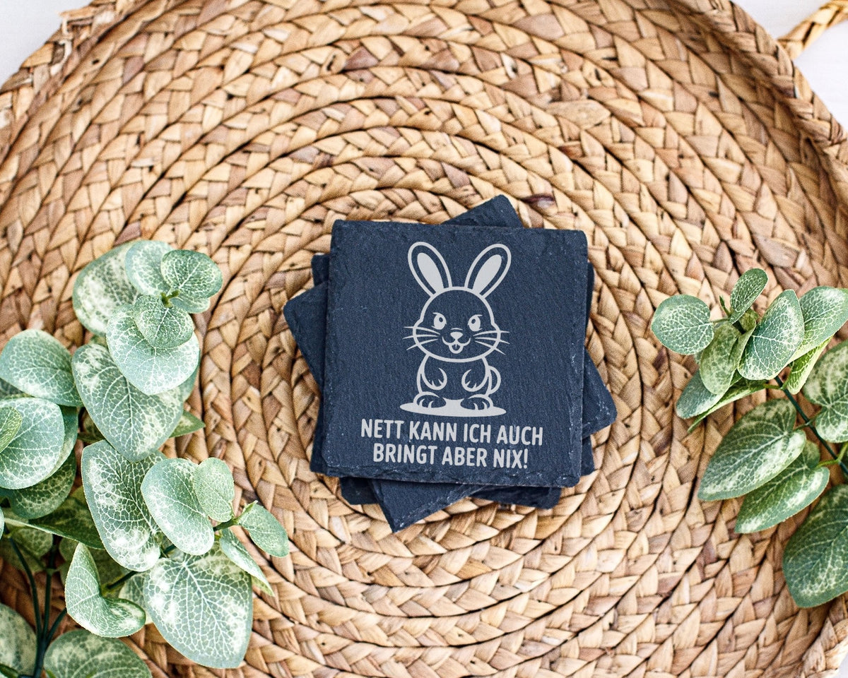 Schiefer Untersetzer Hase Nett Kann Ich Auch Bringt Aber Nix - Lustige – Bild 3