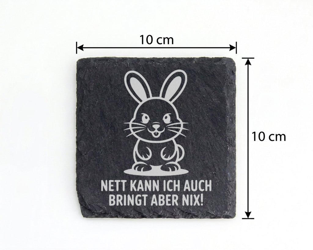 Schiefer Untersetzer Hase Nett Kann Ich Auch Bringt Aber Nix - Lustige – Bild 4