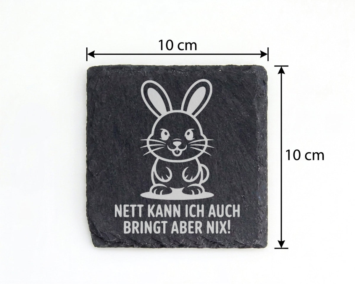 Schiefer Untersetzer Hase Nett Kann Ich Auch Bringt Aber Nix - Lustige – Bild 4