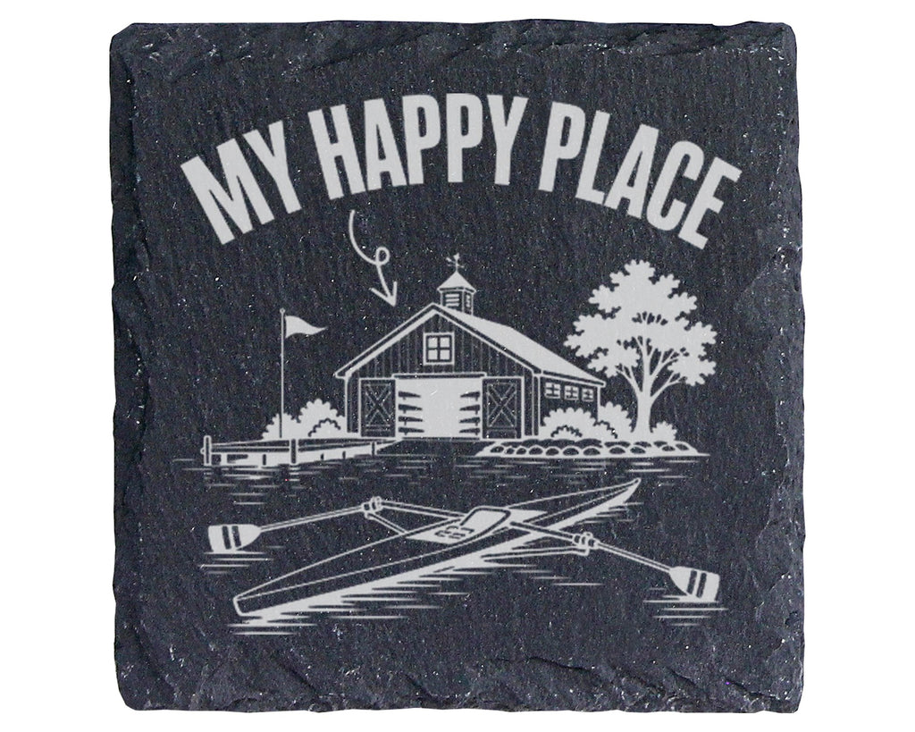 Schiefer Untersetzer Ruderboot My Happy Place Bootshaus - Geschenk für – Bild 1