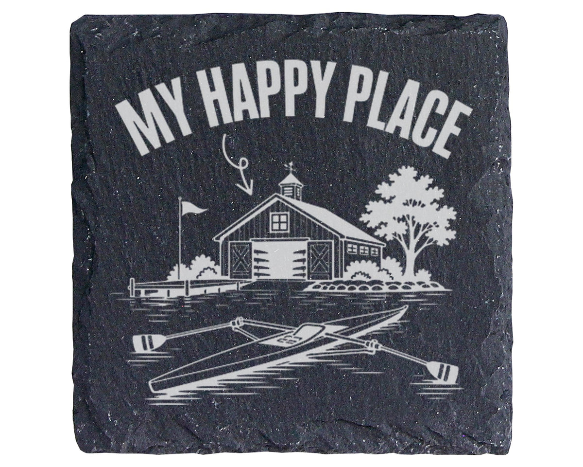 Schiefer Untersetzer Ruderboot My Happy Place Bootshaus - Geschenk für – Bild 1