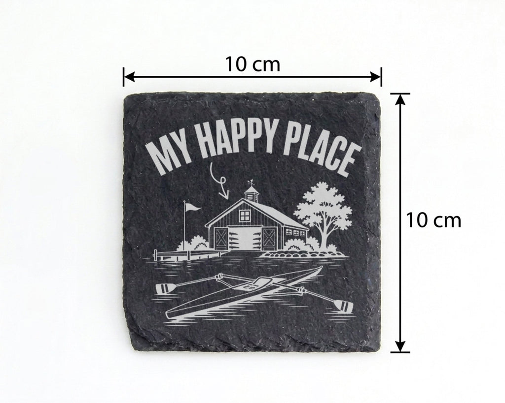 Schiefer Untersetzer Ruderboot My Happy Place Bootshaus - Geschenk für – Bild 4
