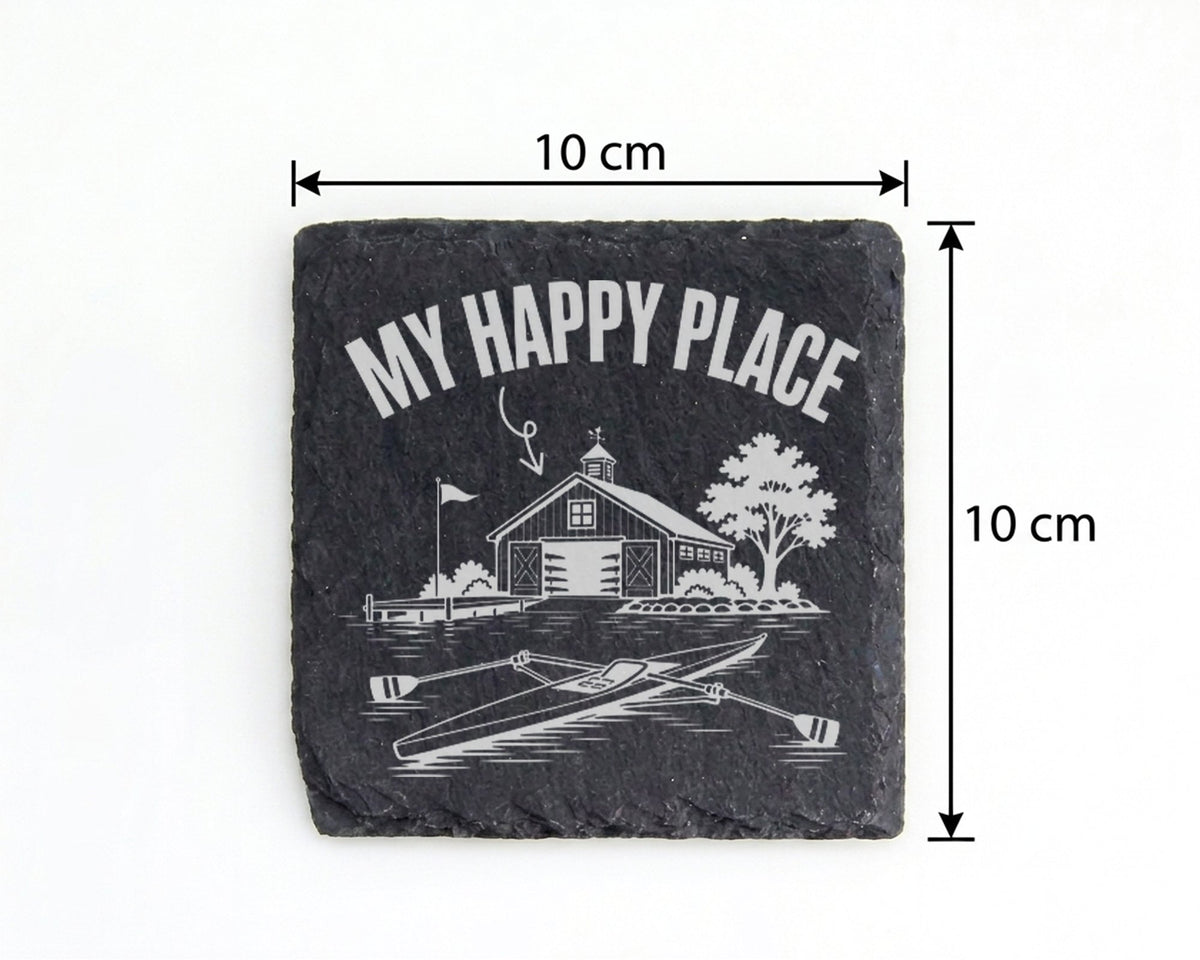 Schiefer Untersetzer Ruderboot My Happy Place Bootshaus - Geschenk für – Bild 4