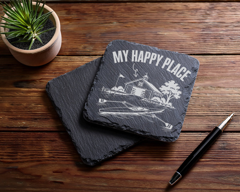 Schiefer Untersetzer Ruderboot My Happy Place Bootshaus - Geschenk für – Bild 5