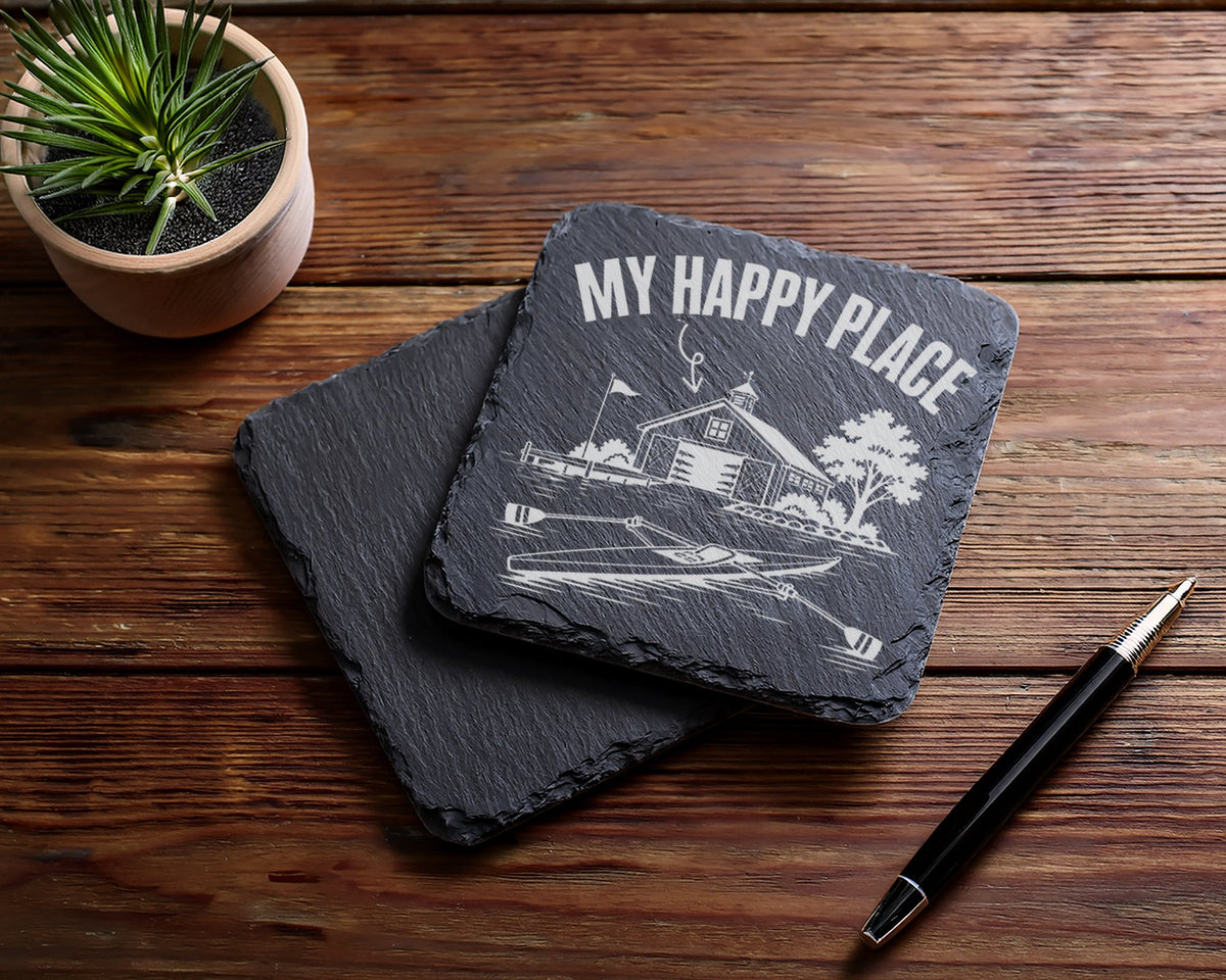 Schiefer Untersetzer Ruderboot My Happy Place Bootshaus - Geschenk für – Bild 5