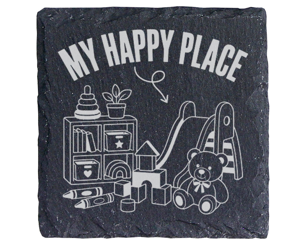 Schiefer Untersetzer My Happy Place Spruch - Geschenk für Kinder Elter – Bild 1