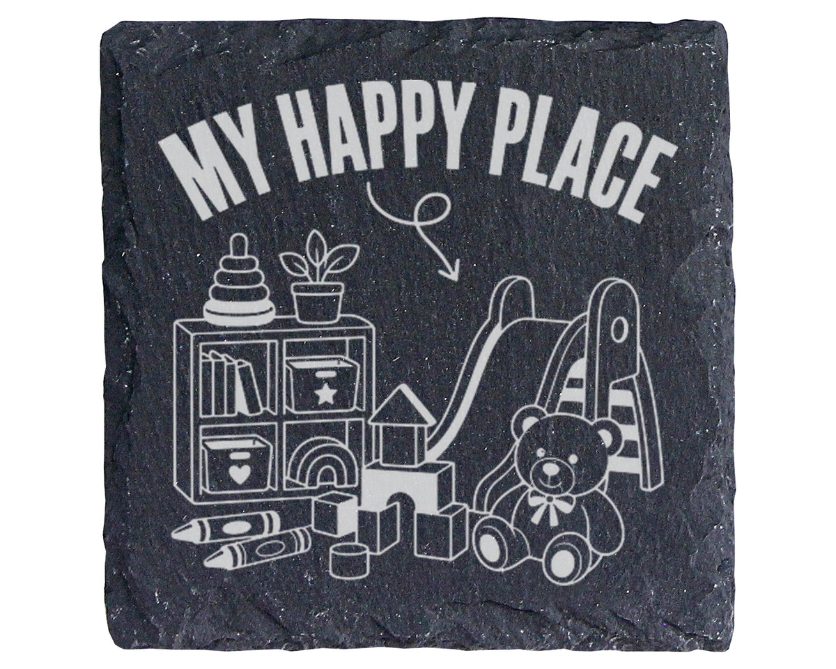 Schiefer Untersetzer My Happy Place Spruch - Geschenk für Kinder Elter – Bild 1
