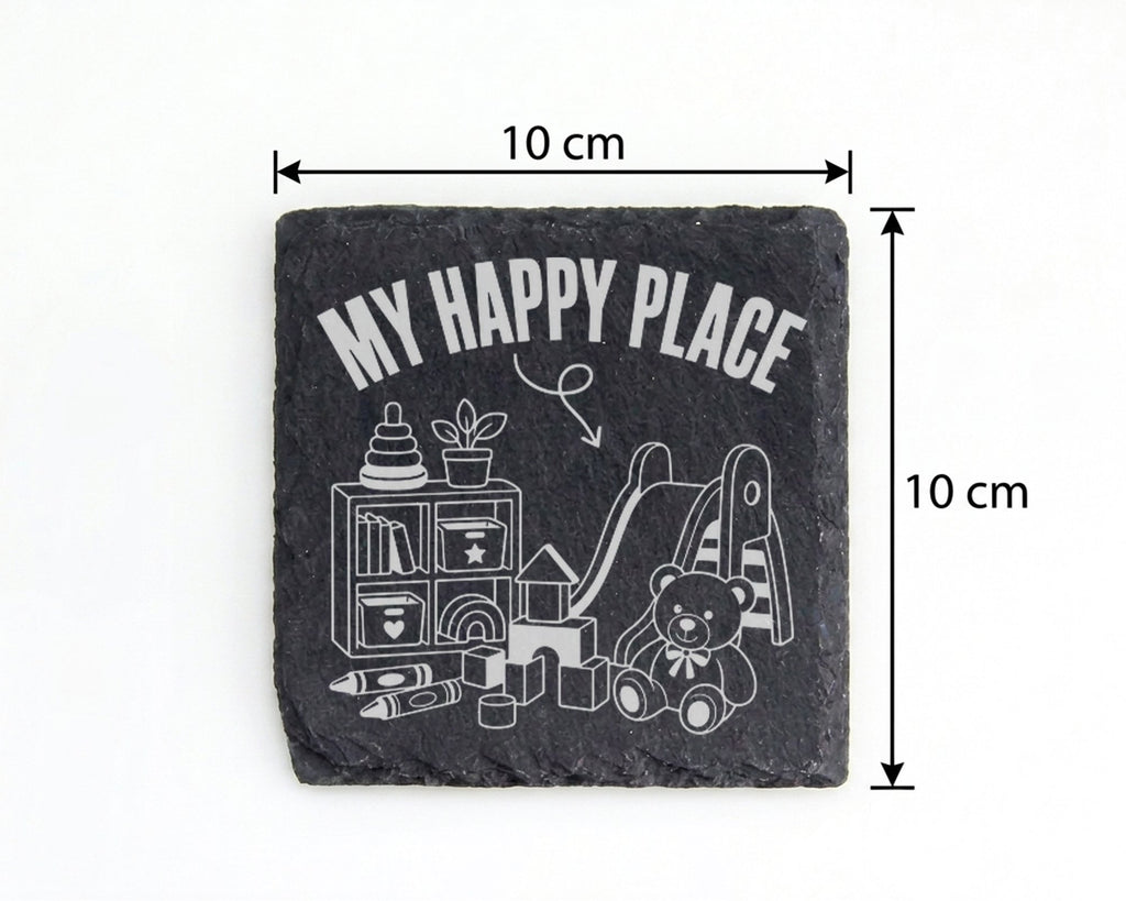 Schiefer Untersetzer My Happy Place Spruch - Geschenk für Kinder Elter – Bild 4
