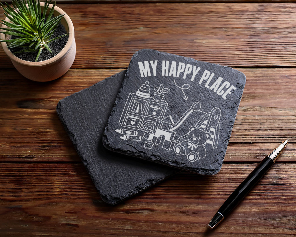 Schiefer Untersetzer My Happy Place Spruch - Geschenk für Kinder Elter – Bild 5