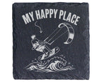 Schiefer Untersetzer Kitesurfen My Happy Place - Geschenk für Wassersp – Bild 1