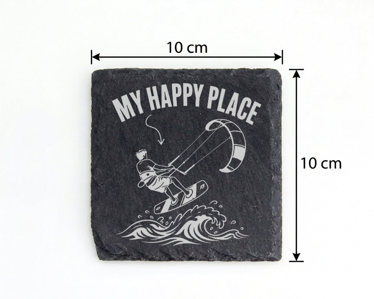 Schiefer Untersetzer Kitesurfen My Happy Place - Geschenk für Wassersp – Bild 4