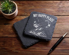 Schiefer Untersetzer Kitesurfen My Happy Place - Geschenk für Wassersp – Bild 5