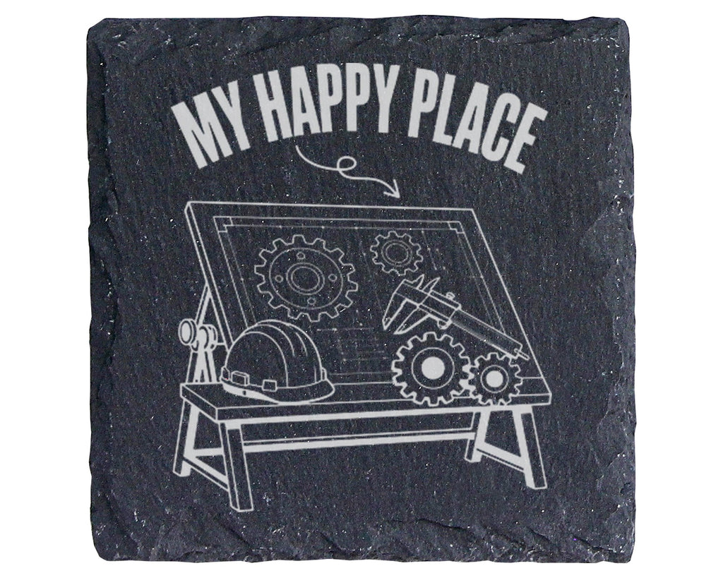 Schiefer Untersetzer Ingenieur My Happy Place - Geschenk für Maschinen – Bild 1