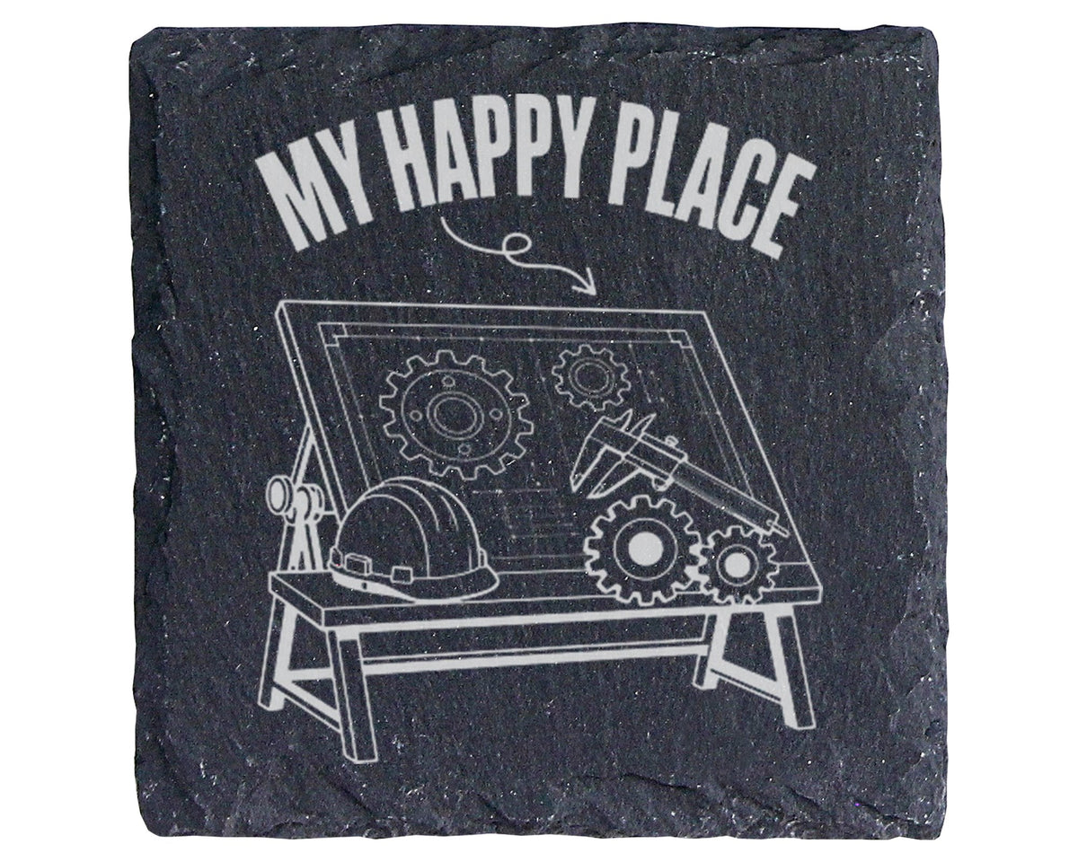 Schiefer Untersetzer Ingenieur My Happy Place - Geschenk für Maschinen – Bild 1