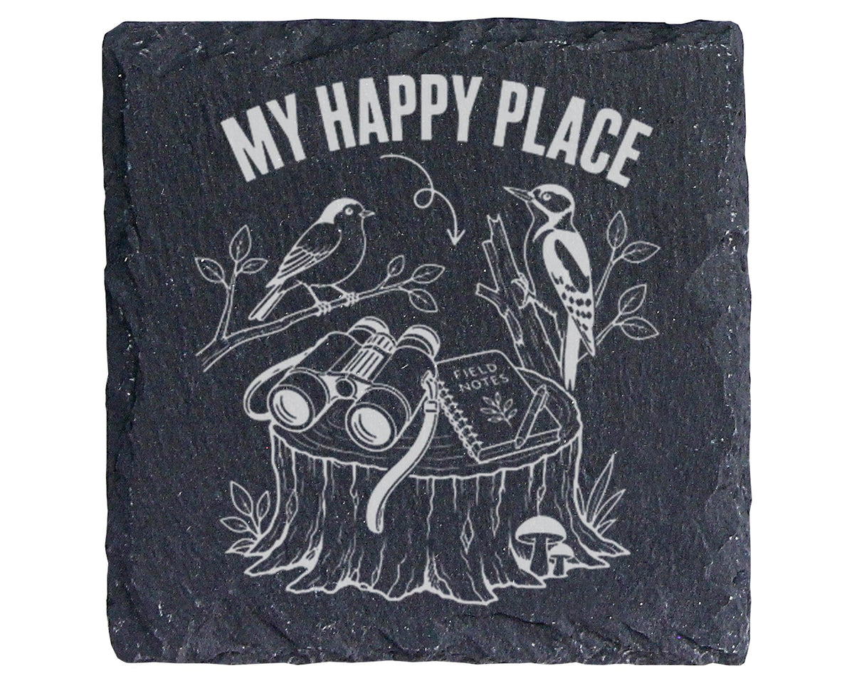 Schiefer Untersetzer Vögel My Happy Place - Geschenk für Vogelbeobacht – Bild 1