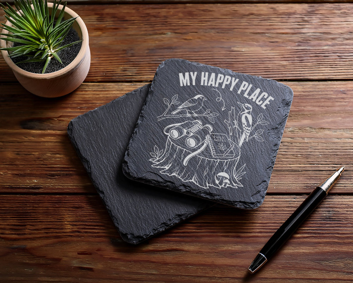 Schiefer Untersetzer Vögel My Happy Place - Geschenk für Vogelbeobacht – Bild 5