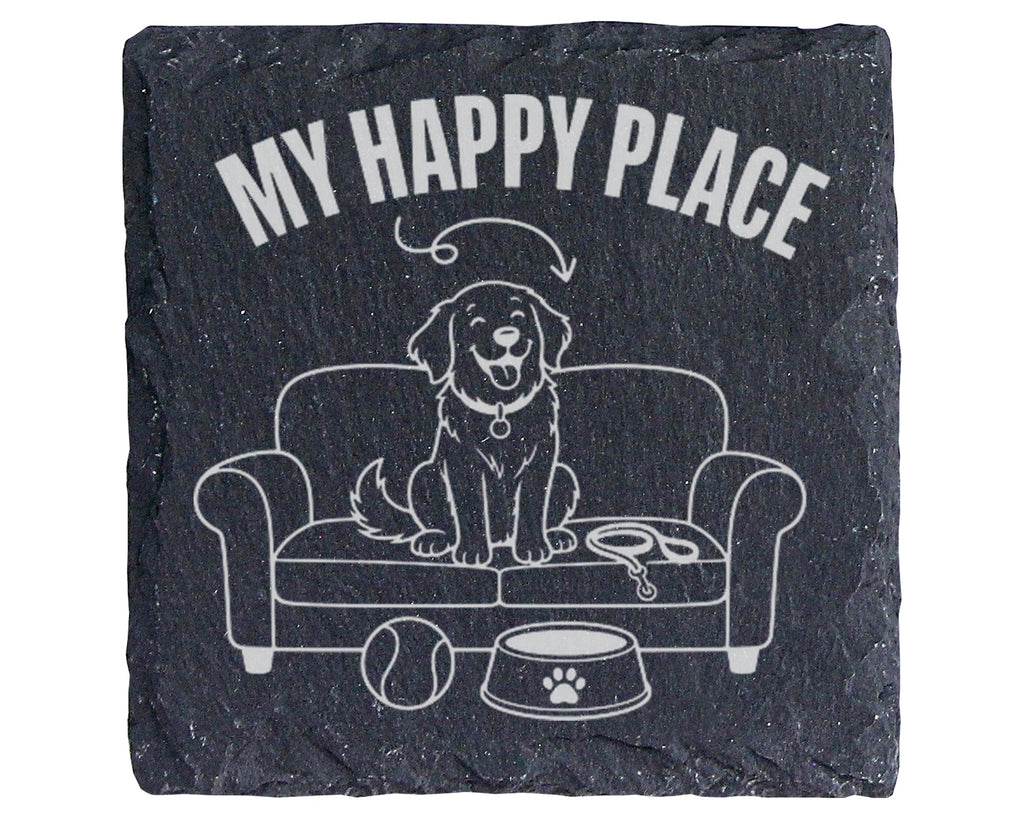 Schiefer Untersetzer Hund My Happy Place Sofa - Geschenk für Hundebesi – Bild 1