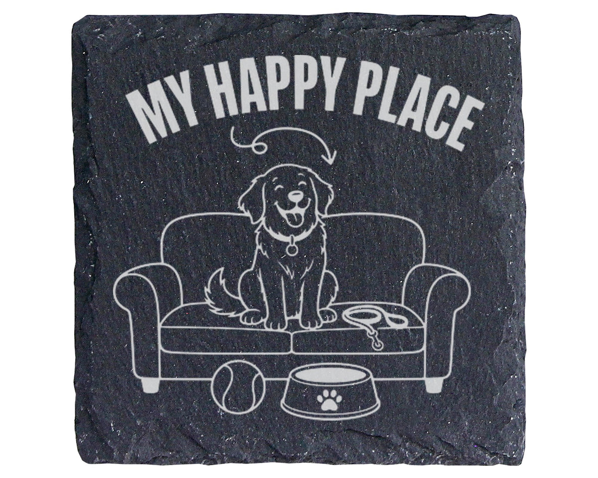 Schiefer Untersetzer Hund My Happy Place Sofa - Geschenk für Hundebesi – Bild 1