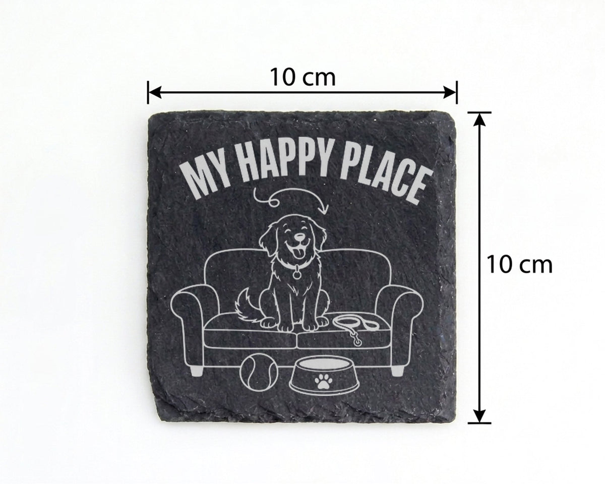 Schiefer Untersetzer Hund My Happy Place Sofa - Geschenk für Hundebesi – Bild 4