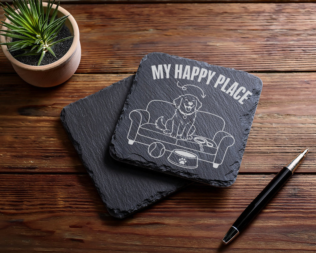 Schiefer Untersetzer Hund My Happy Place Sofa - Geschenk für Hundebesi – Bild 5