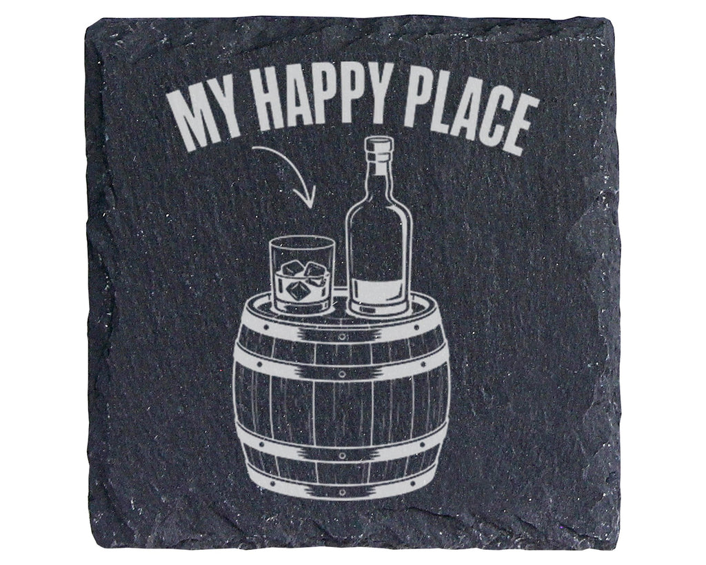 Schiefer Untersetzer Whiskey My Happy Place Spruch - Lustiges Geschenk – Bild 1