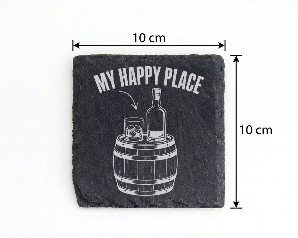 Schiefer Untersetzer Whiskey My Happy Place Spruch - Lustiges Geschenk – Bild 4