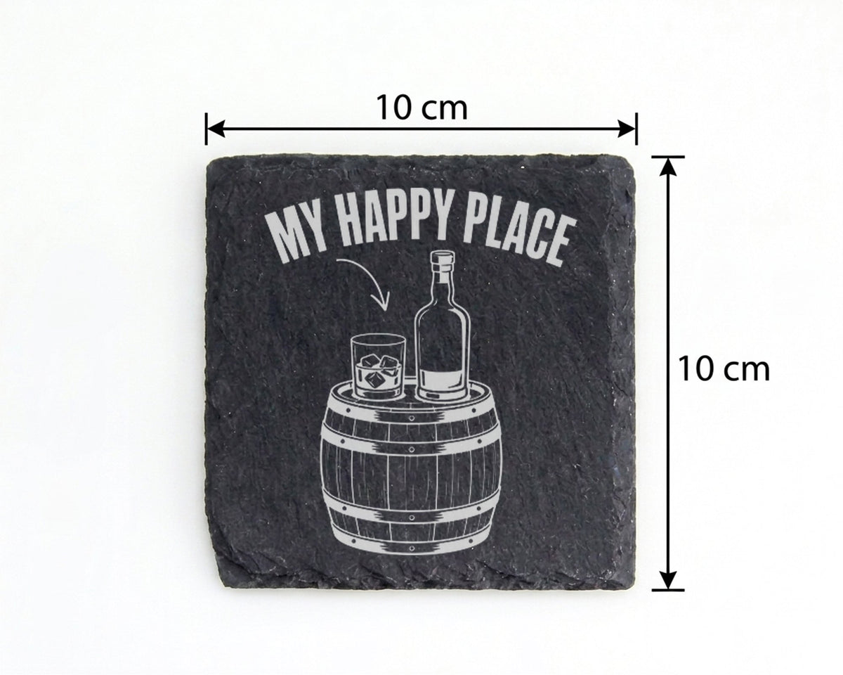 Schiefer Untersetzer Whiskey My Happy Place Spruch - Lustiges Geschenk – Bild 4