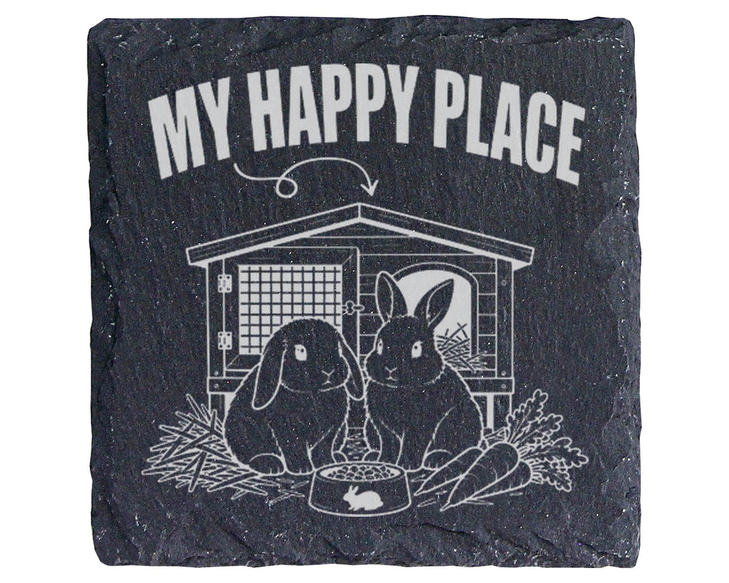 Schiefer Untersetzer Hasen My Happy Place - Geschenk für Kaninchenbesi – Bild 1