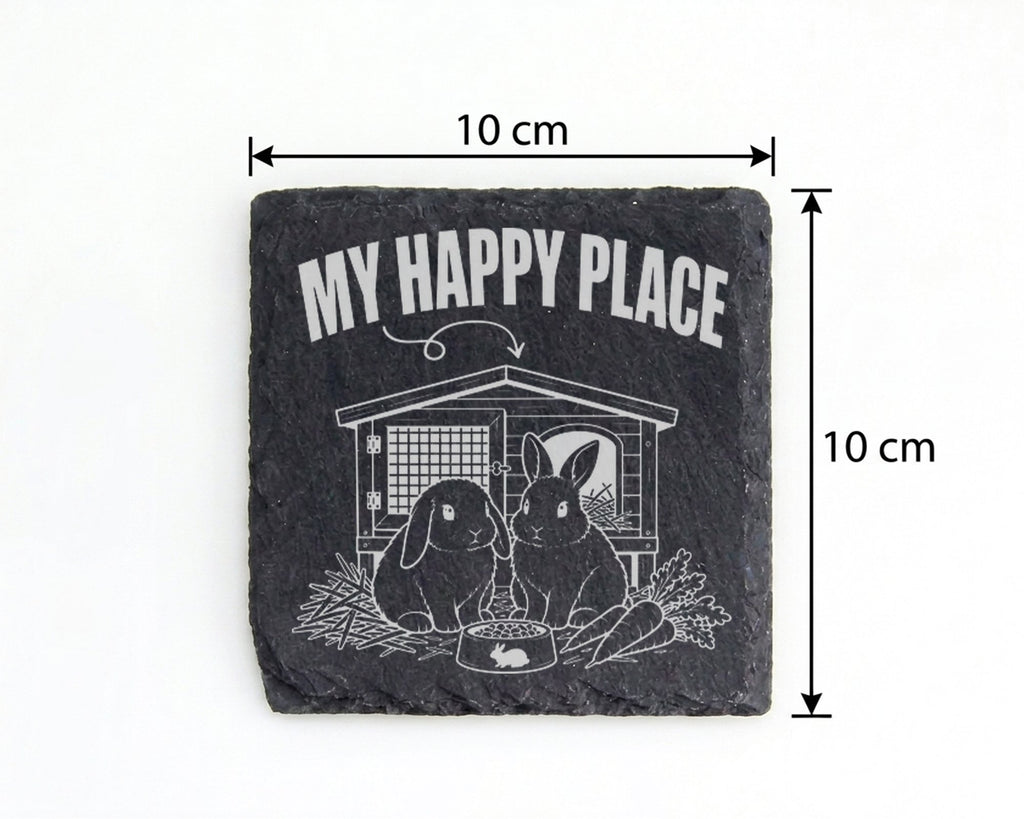 Schiefer Untersetzer Hasen My Happy Place - Geschenk für Kaninchenbesi – Bild 4
