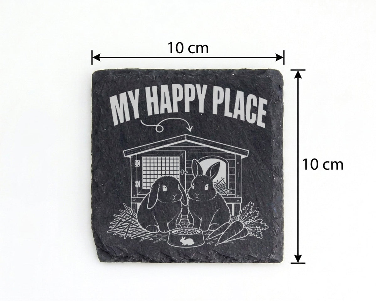 Schiefer Untersetzer Hasen My Happy Place - Geschenk für Kaninchenbesi – Bild 4