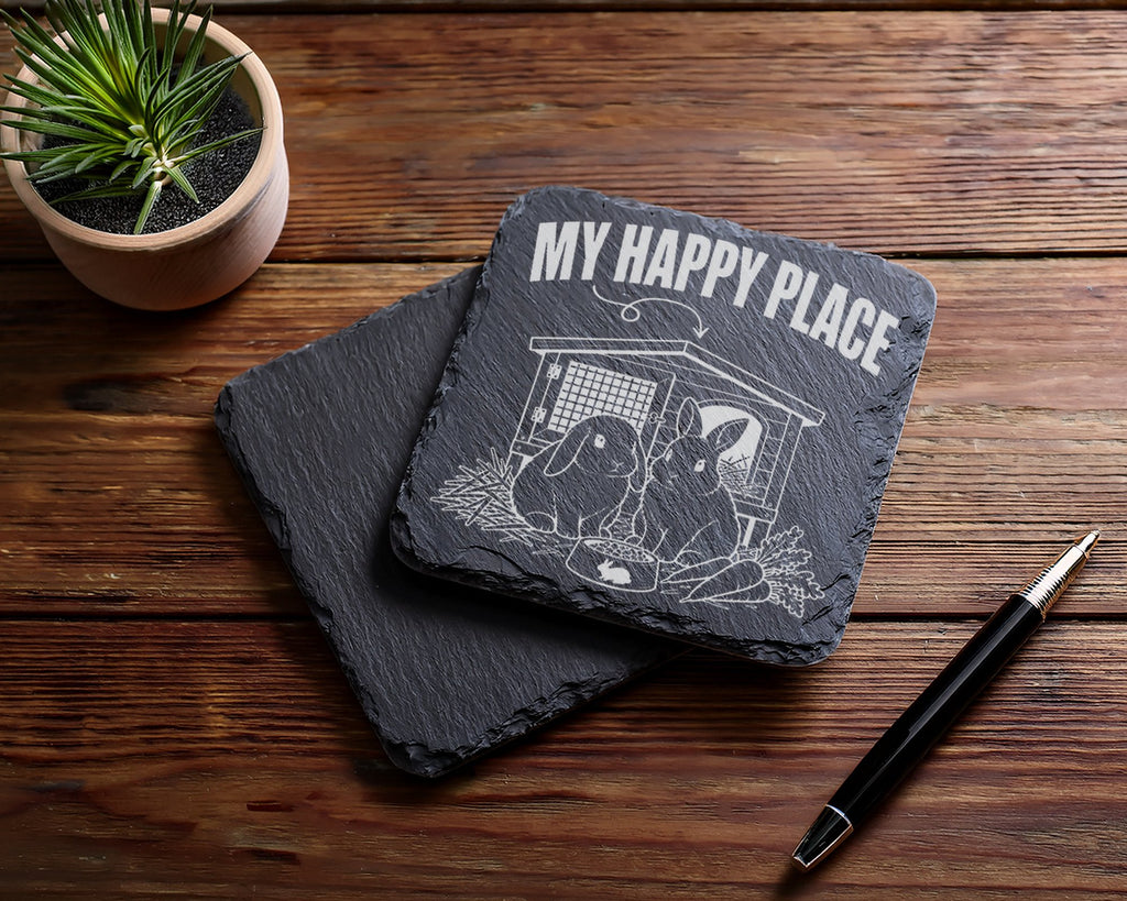 Schiefer Untersetzer Hasen My Happy Place - Geschenk für Kaninchenbesi – Bild 5