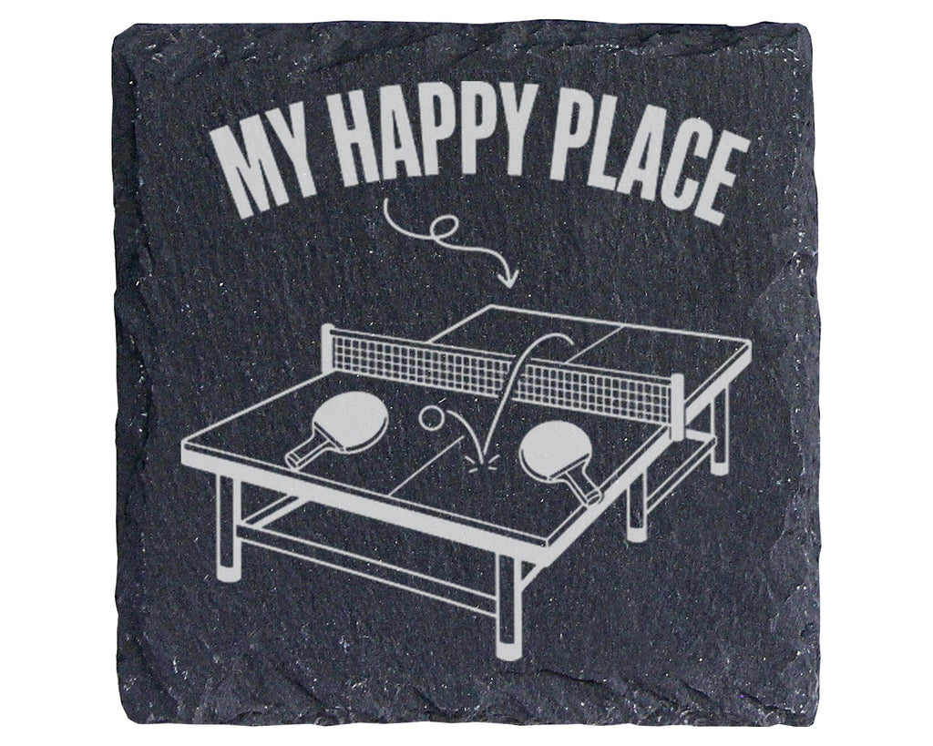 Schiefer Untersetzer Tischtennis My Happy Place - Geschenk für Spieler – Bild 1