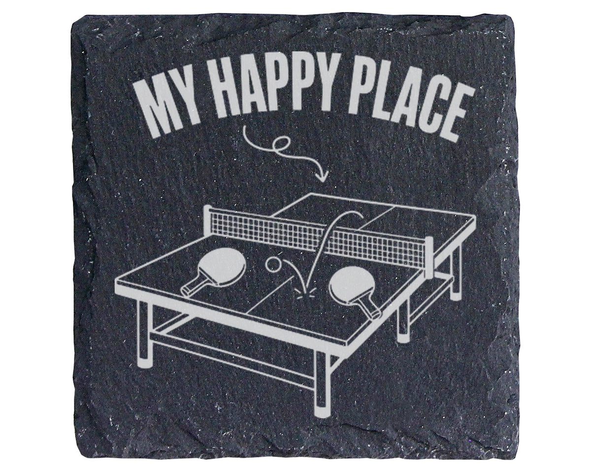Schiefer Untersetzer Tischtennis My Happy Place - Geschenk für Spieler – Bild 1