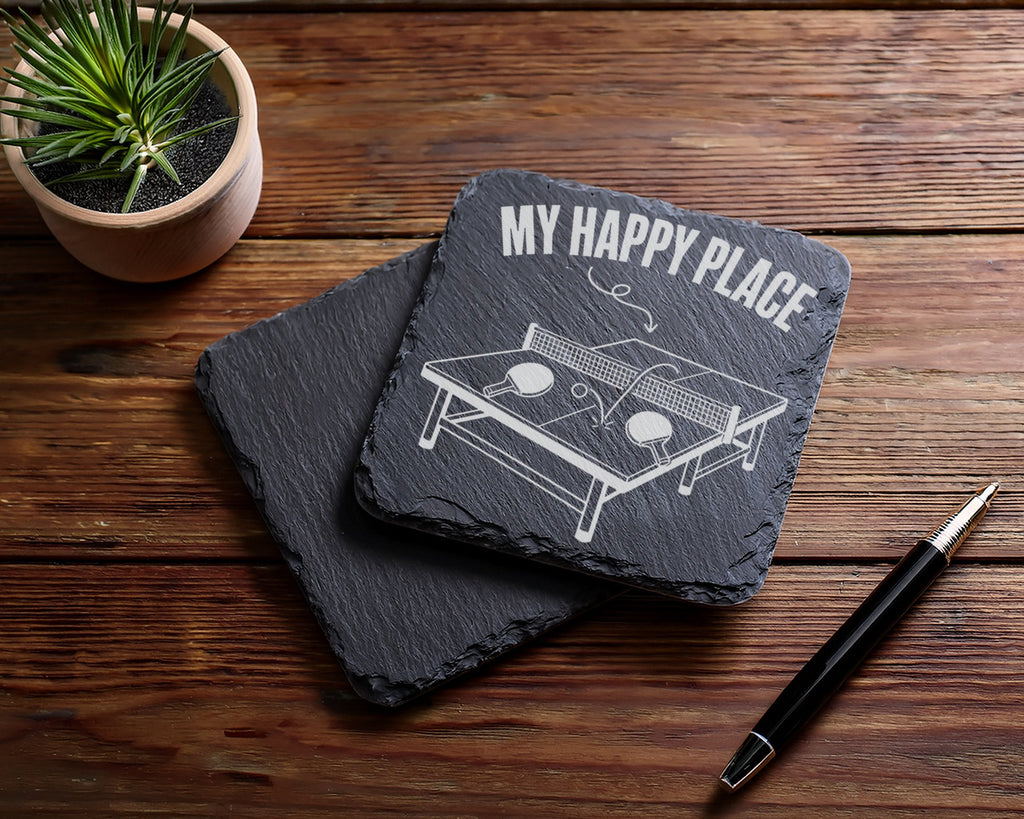Schiefer Untersetzer Tischtennis My Happy Place - Geschenk für Spieler – Bild 5