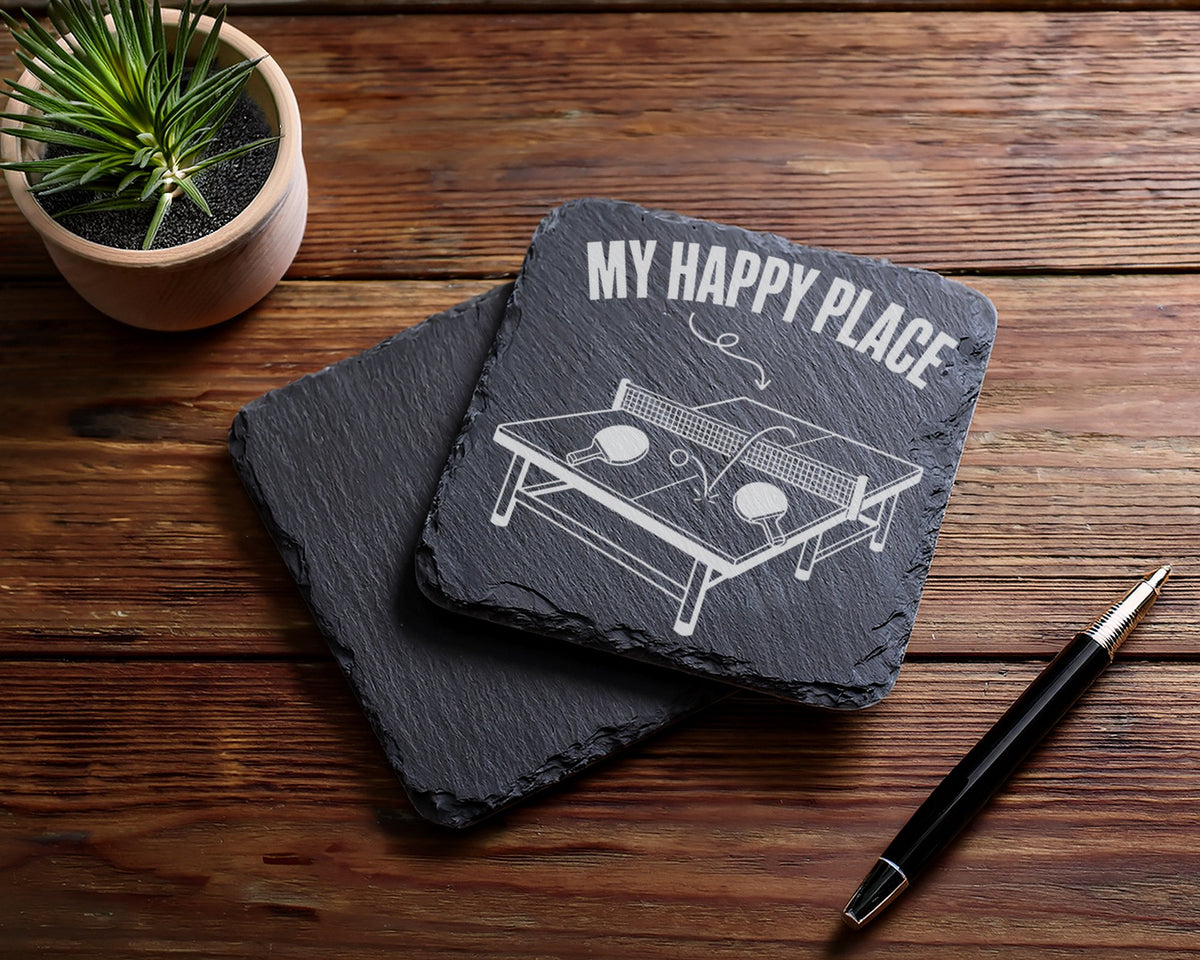 Schiefer Untersetzer Tischtennis My Happy Place - Geschenk für Spieler – Bild 5