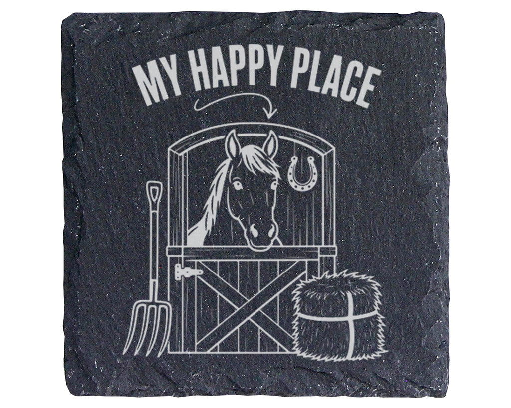 Schiefer Untersetzer Pferd My Happy Place - Geschenk für Reiterin Mädc – Bild 1
