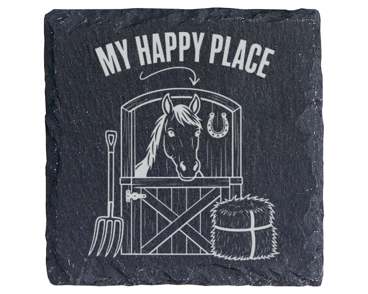 Schiefer Untersetzer Pferd My Happy Place - Geschenk für Reiterin Mädc – Bild 1