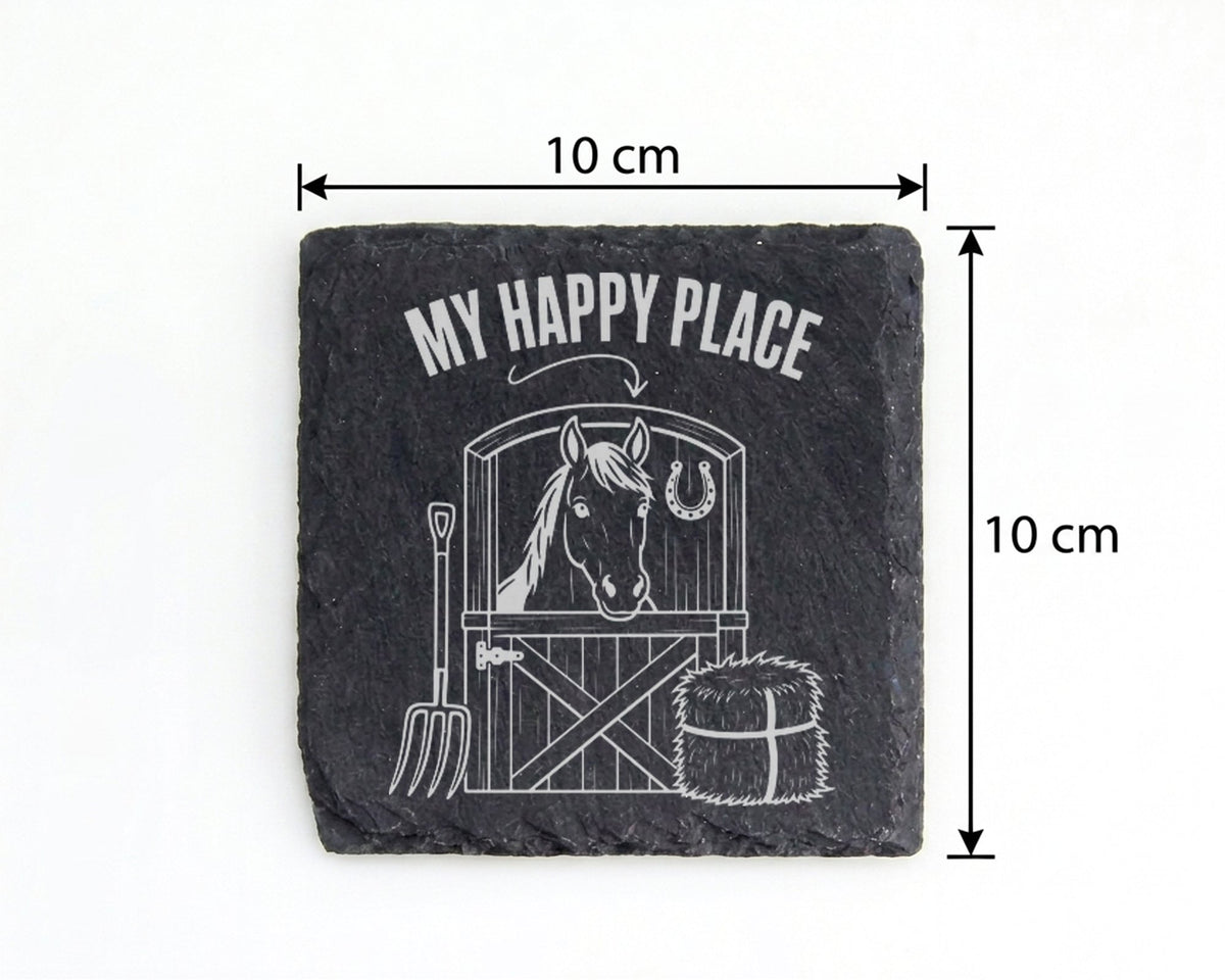 Schiefer Untersetzer Pferd My Happy Place - Geschenk für Reiterin Mädc – Bild 4