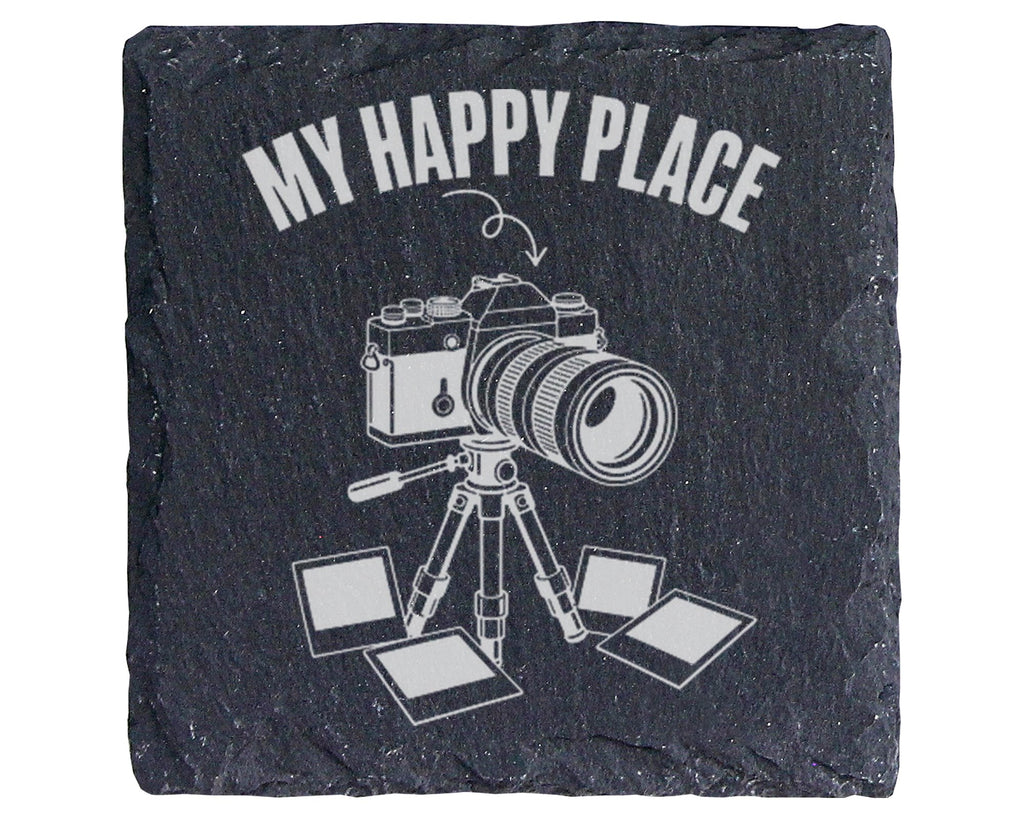 Schiefer Untersetzer Kamera My Happy Place - Geschenk für Fotograf Fot – Bild 1
