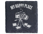 Schiefer Untersetzer Kamera My Happy Place - Geschenk für Fotograf Fot – Bild 1
