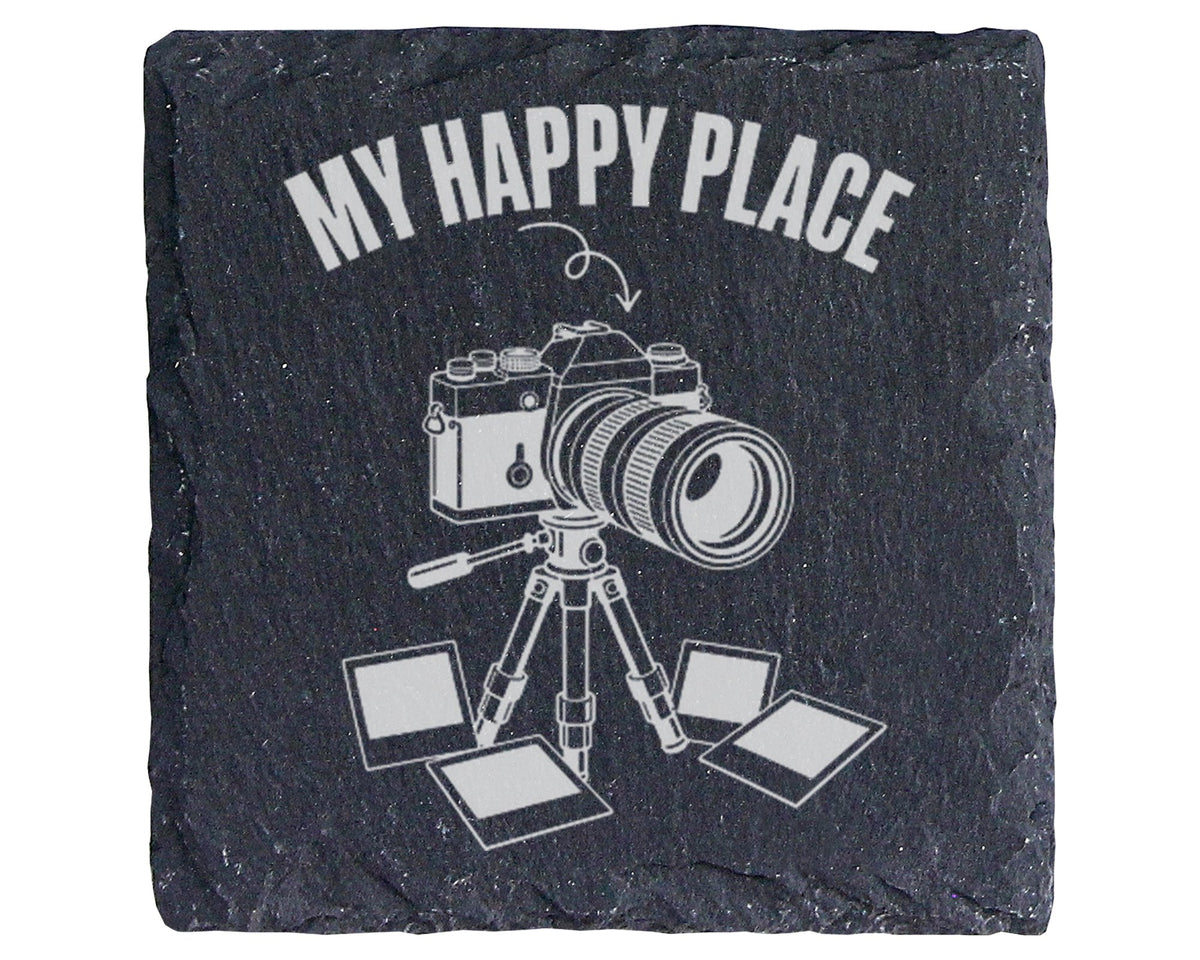 Schiefer Untersetzer Kamera My Happy Place - Geschenk für Fotograf Fot – Bild 1