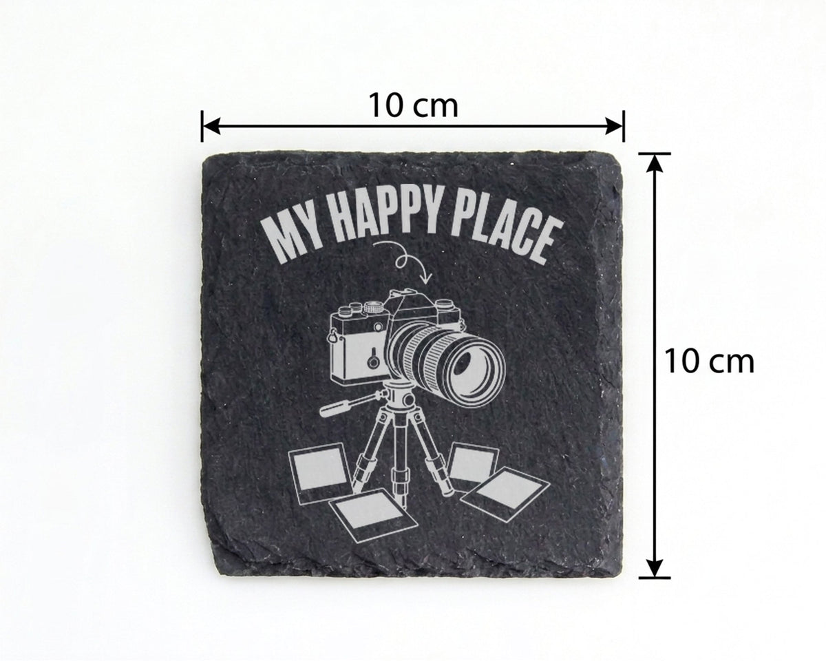 Schiefer Untersetzer Kamera My Happy Place - Geschenk für Fotograf Fot – Bild 4