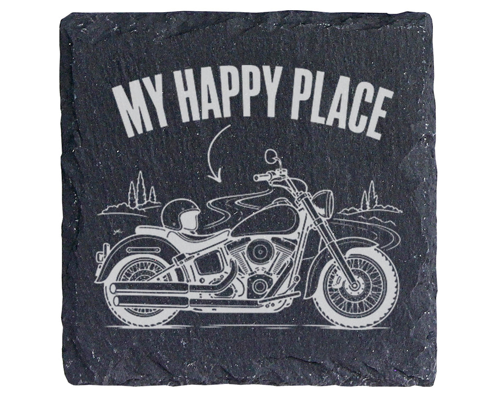 Schiefer Untersetzer Motorrad My Happy Place - Geschenk für Biker Moto – Bild 1